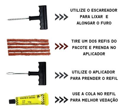 Imagem de Kit Reparo Metal Remendo Macarrão Pneu Carro Moto Sem Câmara