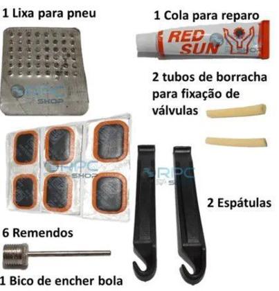 Imagem de Kit Reparo Remendo Pneu Camaras Bike e Jogo de Ferramentas Chaves Bicicleta MTB Bicicleta