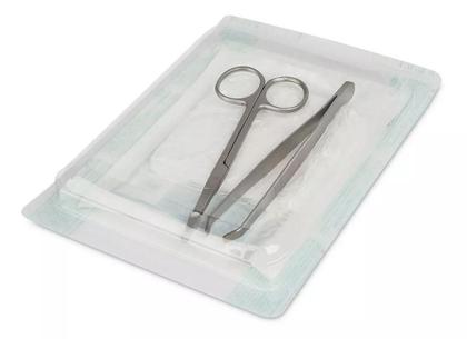 Imagem de Kit Retirada De Pontos Estéril Tesoura Íris + Pinça + Gaze