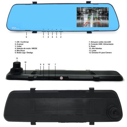 Imagem de Kit Retrovisor c/ Tela + Câmera Frontal e Ré Traseira Spin 2011 2012 2013 2014 Estacionamento Linhas Grade Referência Dianteria