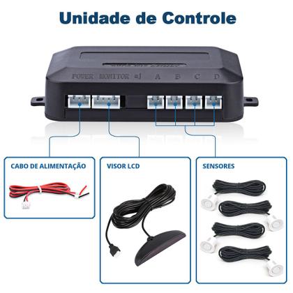Imagem de Kit Retrovisor C/ Tela + Câmera Ré E Frontal + Sensor Ré Branco Audi A1 2010 2011 2012 2013 Estacionamento