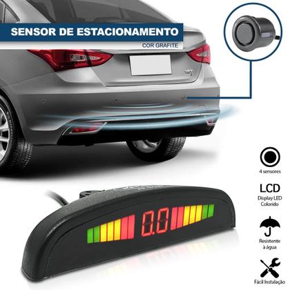 Imagem de Kit Retrovisor C/ Tela + Câmera Ré E Frontal + Sensor Ré Cinza Grafite Chumbo Celta 2006 2007 2008 2009 2010 Estacionamento