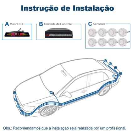 Imagem de Kit Retrovisor C/ Tela + Câmera Ré + Sensor 8 Pontos Branco Fiat Doblo 2015 2016 2017 2018 2019 2020 Buzzer Linhas Referência