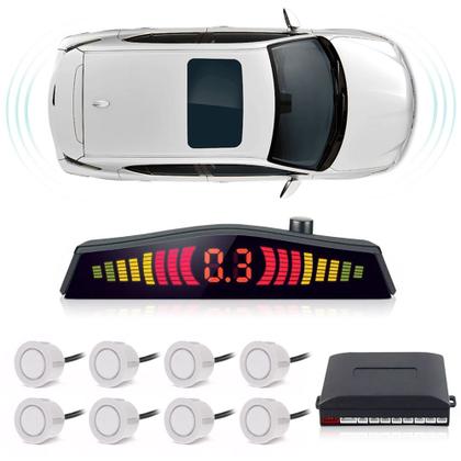 Imagem de Kit Retrovisor C/ Tela + Câmera Ré + Sensor 8 Pontos Branco Vectra 2000 2001 2002 2003 2004 Estacionamento Aviso Sonoro