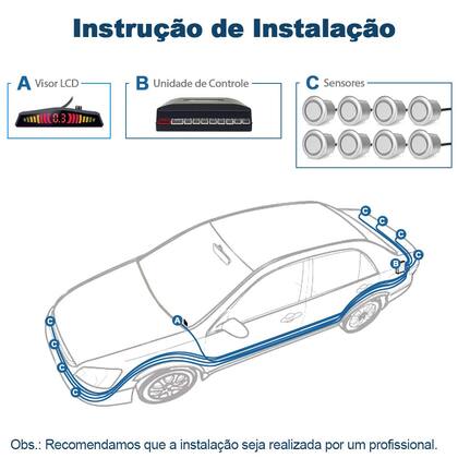 Imagem de Kit Retrovisor C/ Tela + Câmera Ré + Sensor 8 Pontos Prata Celta 2000 2001 2002 2003 2004 2005 Buzzer Linhas Referência