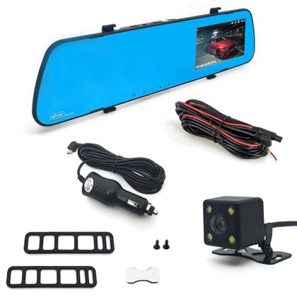 Imagem de Kit Retrovisor C/ Tela + Câmera Ré + Sensor 8 Pontos Preto Ford Fiesta 2002 2003 2004 2005 2006 Buzzer Linhas Referência