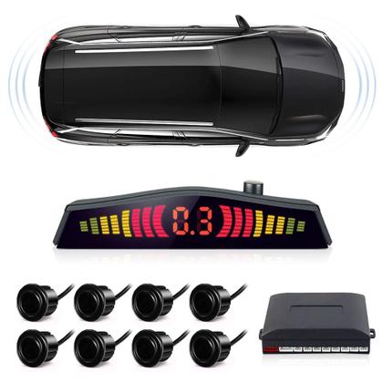 Imagem de Kit Retrovisor C/ Tela + Câmera Ré + Sensor 8 Pontos Preto Onix 2011 2012 2013 2014 Estacionamento Aviso Sonoro