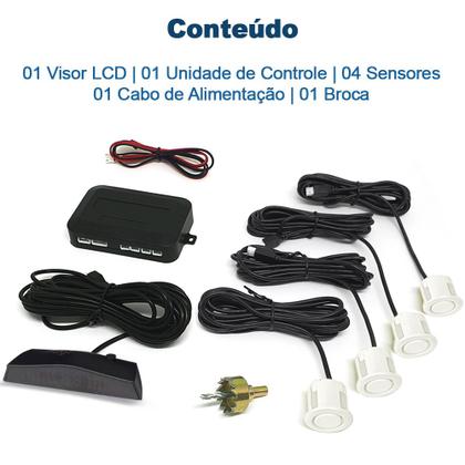 Imagem de Kit Retrovisor C/ Tela + Câmera + Sensor Ré Branco Pérola Perolado Corsa Classic 2007 2008 2009 2010 2011 Espelho Visor Estacionamento