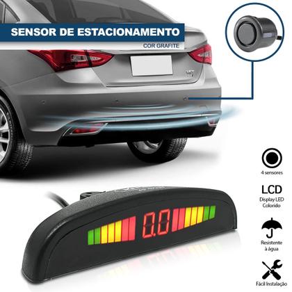 Imagem de Kit Retrovisor C/ Tela + Câmera + Sensor Ré Cinza Grafite Chumbo Corsa Classic 2002 2003 2004 2005 2006