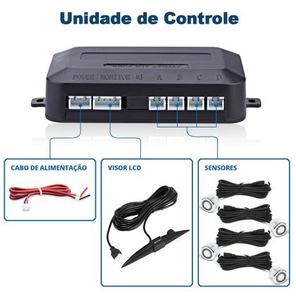 Imagem de Kit Retrovisor C/ Tela + Câmera + Sensor Ré Prata Cromado Cromo Prisma 2006 2007 2008 2009 2010 2011 2012 Espelho Visor Estacionamento