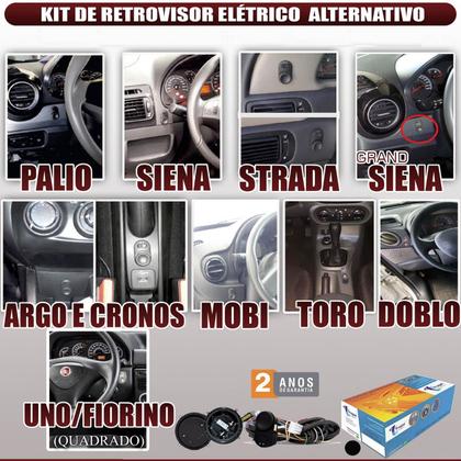 Imagem de Kit Retrovisor Elétrico Simples Fiat Argo Cronos Mobi Palio Siena Strada Toro Doblo Uno/Fiorino Grand Siena Tragial