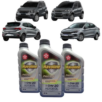 Imagem de Kit Revisão 3 Litros de Óleo Texaco Havoline 0W20 Sintético + Filtros Argo Cronos Mobi Uno Motores 1.0 / 1.3 Firefly 3 Cilindros