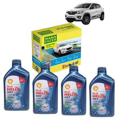 Imagem de Kit Revisão 4 Litros de Óleo Shell Helix 10W40 Semi Sintético + Kit de Filtros Mann Filter Renault Kwid 1.0 12V SCE Flex 2017 em diante