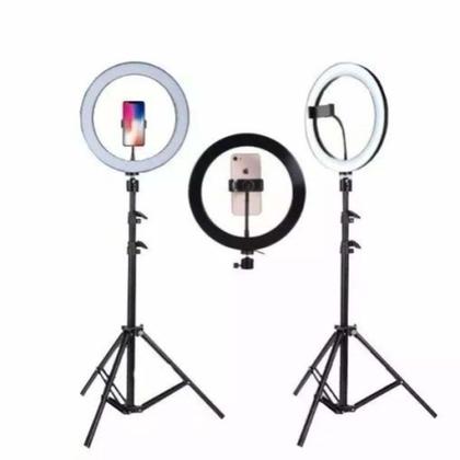 Imagem de Kit Ring Light 26cm Profissional Usb com Tripé 2m + Tripé Ajustavel 100cm