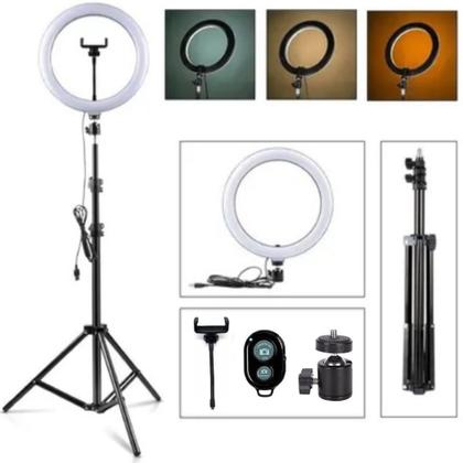 Imagem de Kit Ring light 26cm Tripé 2m Lentes Microfone Acessórios Vídeos no Celular Tiktok Youtuber