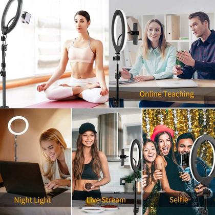 Imagem de Kit Ring Light Led Tripé + Microfone Lapela Sem Fio Wireless Usb Tipo-C Gravação Profissional