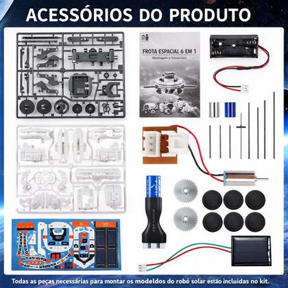 Imagem de Kit robo solar 6 em 1 brinquedo montar estacao espacial astronauta educativo robotica com placa energia