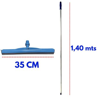 Imagem de Kit Rodo Profissional De Borracha Dupla 35 Cm Com Cabo Alumínio 1,40 Mts