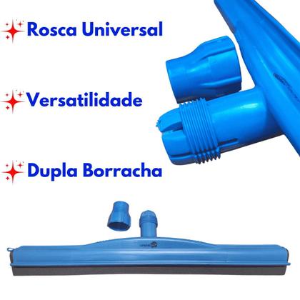 Imagem de Kit Rodo Profissional De Borracha Dupla 65 Cm Com Cabo Alumínio 1,40 Mts