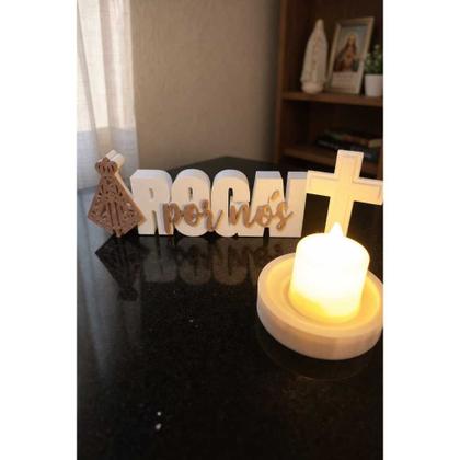 Imagem de Kit Rogai por Nós Nossa Senhora Aparecida - Letreiro com Vela LED e Crucifixo Decorativo