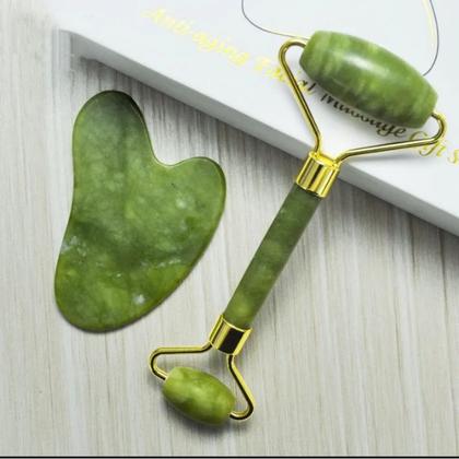 Imagem de Kit Rolo de Jade e Placa Gua Sha 2 pçs