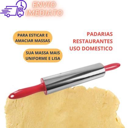 Imagem de Kit Rolo e Espátula Raspador Cortador Confeiteiro Massa em Inox
