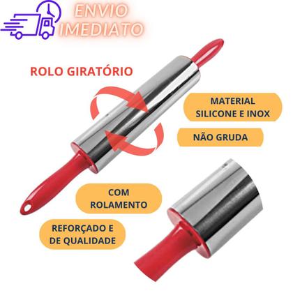 Imagem de Kit Rolo e Espátula Raspador Cortador Confeiteiro Massa em Inox