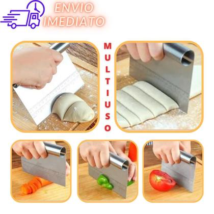 Imagem de Kit Rolo e Espátula Raspador Cortador Confeiteiro Massa em Inox
