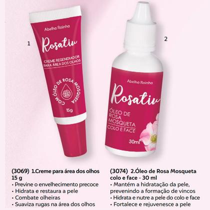 Imagem de Kit Rosativ skincare 1 Creme Facial Clareador Rosa Mosqueta 55g 1 Óleo De Rosa Mosqueta 30mL 1 Creme Regenerador Olhos 15g