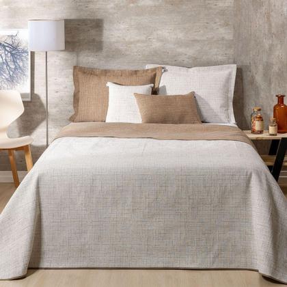 Imagem de Kit Roupa de Cama 5 Peças QUEEN Jacquard Dual Bege - Tô Decorando