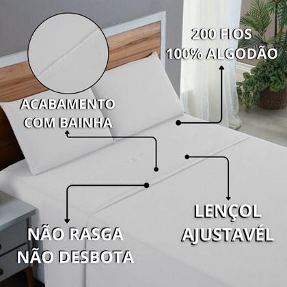 Imagem de Kit Roupa de Cama Casal Percal 200 Fios 100% Algodão com Elástico e Fronhas 4 Peças