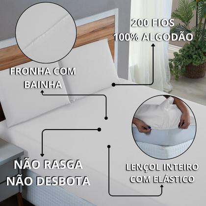 Imagem de Kit Roupa de Cama Casal Percal 200 Fios 100% Algodão com Elástico e Fronhas 4 Peças
