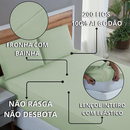 Imagem de Kit Roupa de Cama Casal Percal 200 Fios 100% Algodão com Elástico e Fronhas 4 Peças