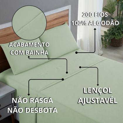Imagem de Kit Roupa de Cama Casal Percal 200 Fios 100% Algodão com Elástico e Fronhas 4 Peças