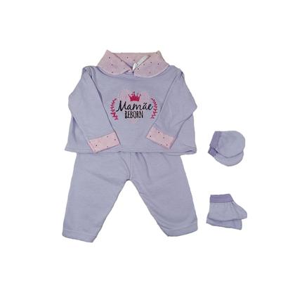 Imagem de Kit Roupinha Bebê Reborn 3 trocas + Tiara e Sapatinho Lilas