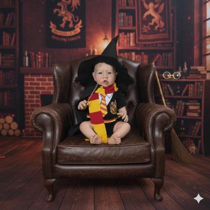 Imagem de Kit Roupinha Bebê Reborn Fantasia Bruxo Halloween Casa:Grifinória-