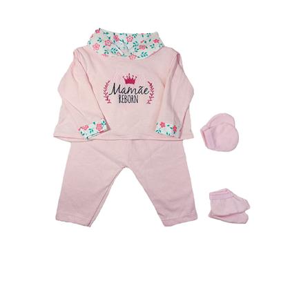 Imagem de Kit Roupinha Bebê Reborn Jardineira + Pijama 5 Peças Rosa