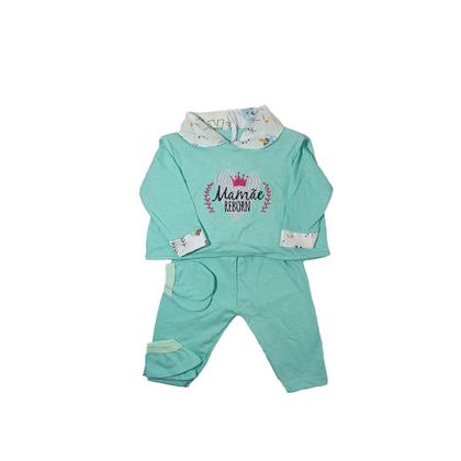 Imagem de Kit Roupinha Bebê Reborn Jardineira + Pijama 5 Peças Verde