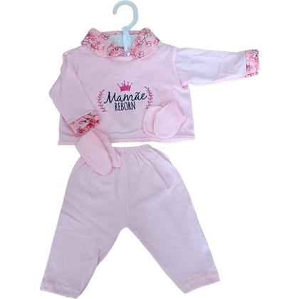 Imagem de Kit Roupinha Bebê Reborn Jardineira + Pijama + Tiara
