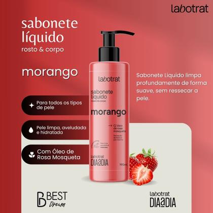 Imagem de Kit Sabonete Liquido + Esfoliante + Hidratante Corpo E Rosto Labotrat Cheiro De Fruta Morango 150g