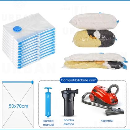 Imagem de Kit Sacos a vácuo 50x70cm Organizador de Mochila Mala Mantas Travesseiro + Bomba Manual