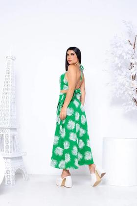 Imagem de Kit Saia Envelope Midi Longa Transpassada E Cropped - FOLHAS VERDE