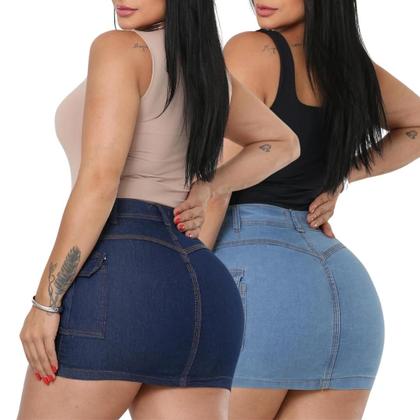 Imagem de Kit Saia Jeans Curta Feminina Cintura Alta com Lycra