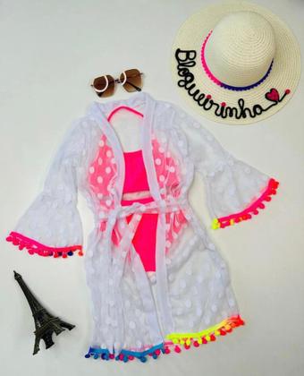 Imagem de Kit Saída De Praia Infantil E Biquíni Neon Meninas Novidade