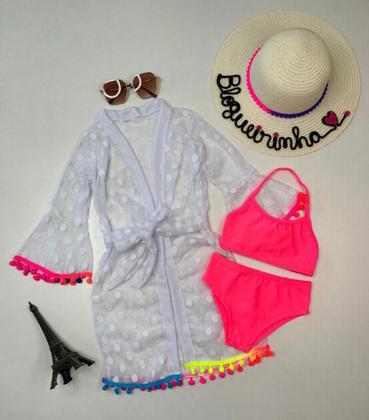 Imagem de Kit Saída De Praia Infantil E Biquíni Neon Meninas Novidade