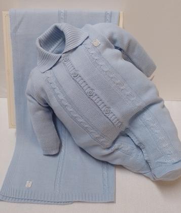 Imagem de Kit Saída Maternidade Bebê Menino Malha Tricot Paraiso 14567