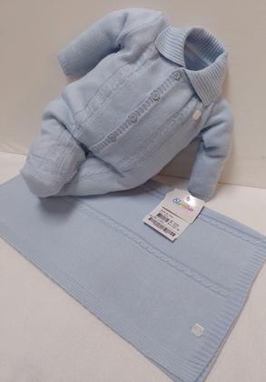 Imagem de Kit Saída Maternidade Bebê Menino Malha Tricot Paraiso 14567