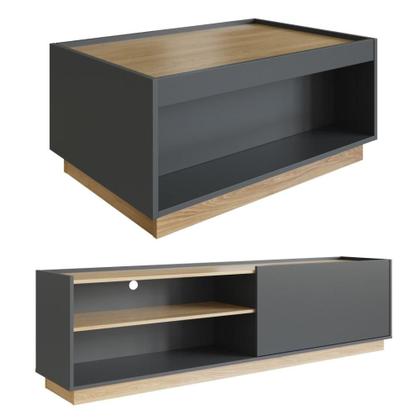 Imagem de Kit Sala Com Rack TV Até 75 Polegadas e Mesa Marrom Cinza