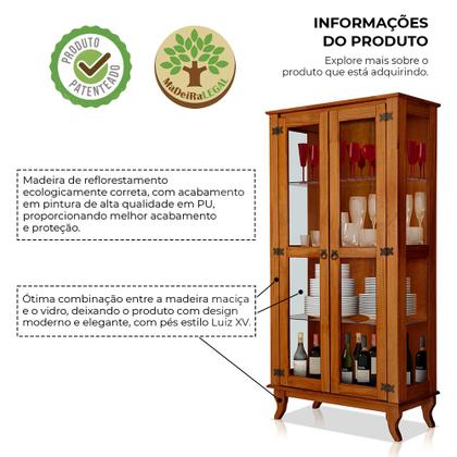 Imagem de Kit Sala de Jantar Cristaleira com Buffet 4 Portas em Madeira Maciça Acabamento Premium Castanho