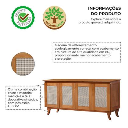 Imagem de Kit Sala de Jantar Cristaleira com Buffet 4 Portas em Madeira Maciça Acabamento Premium Castanho